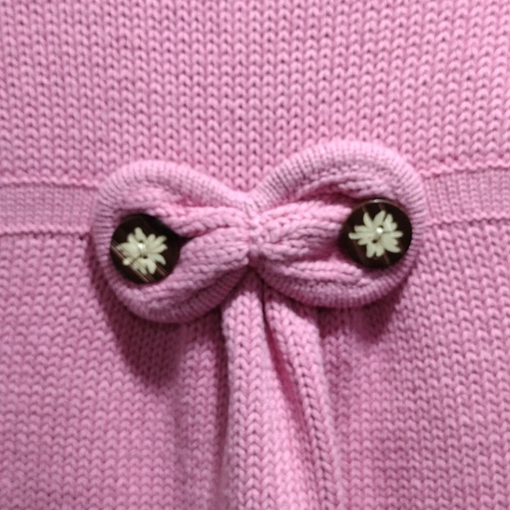 Girl’s Pink Sweater Short Sleeves, 2 pockets 3 Designed Buttons, Kids Size S(4)